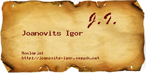 Joanovits Igor névjegykártya